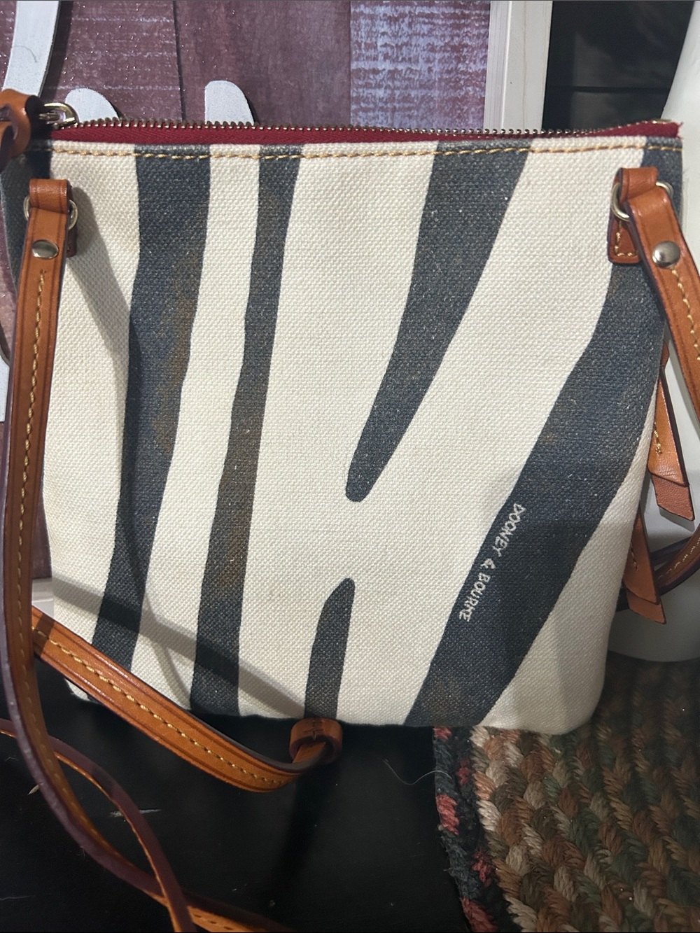 Dooney & Bourke Cream & Brown Zebra-Print Crossbody with Tan Leather Trim - Picture 4 of 9